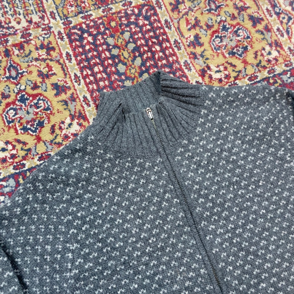 VTG 90s LL Bean Gray Lambswool Birds Eye Full Zip Cardigan Sweater Large 0BHJ7 - Picture 2 of 7